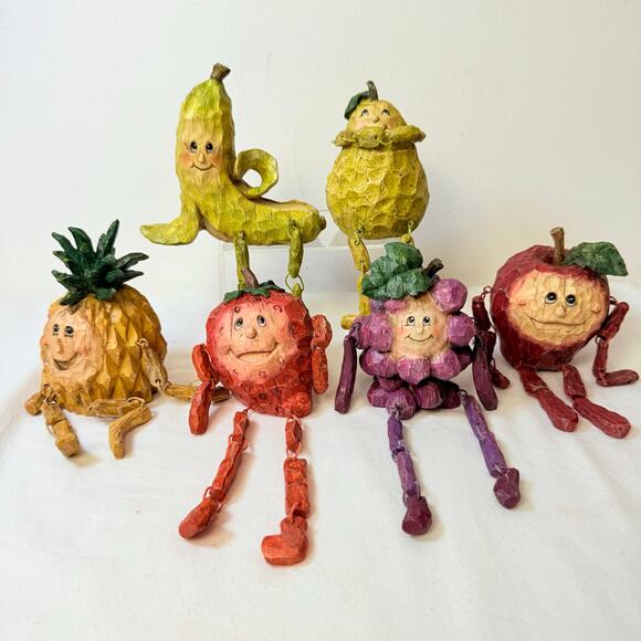Vintage Anthropomorphic 6 Fruit Figurines Shelf Sitters - Picture 1 of 9